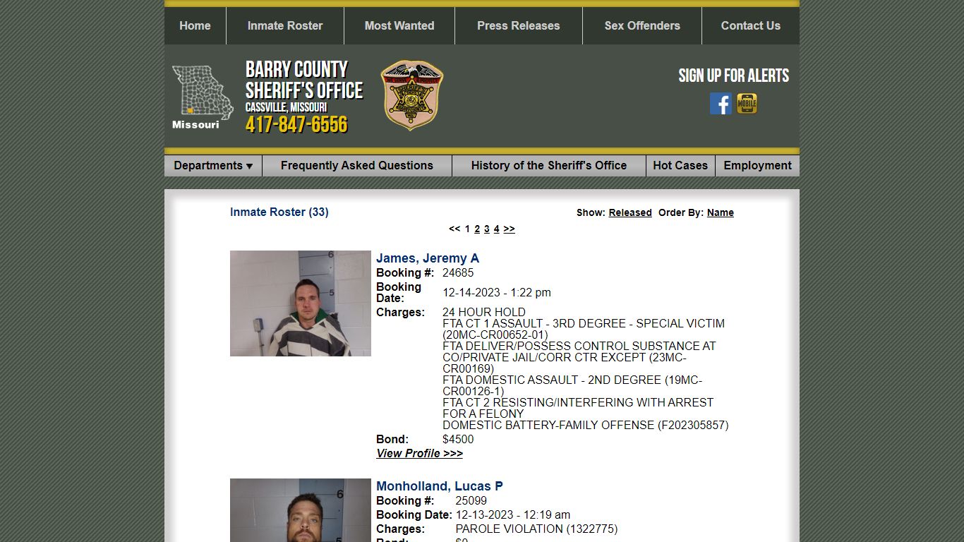 Current Inmates Booking Date Descending - Barry County Sheriff