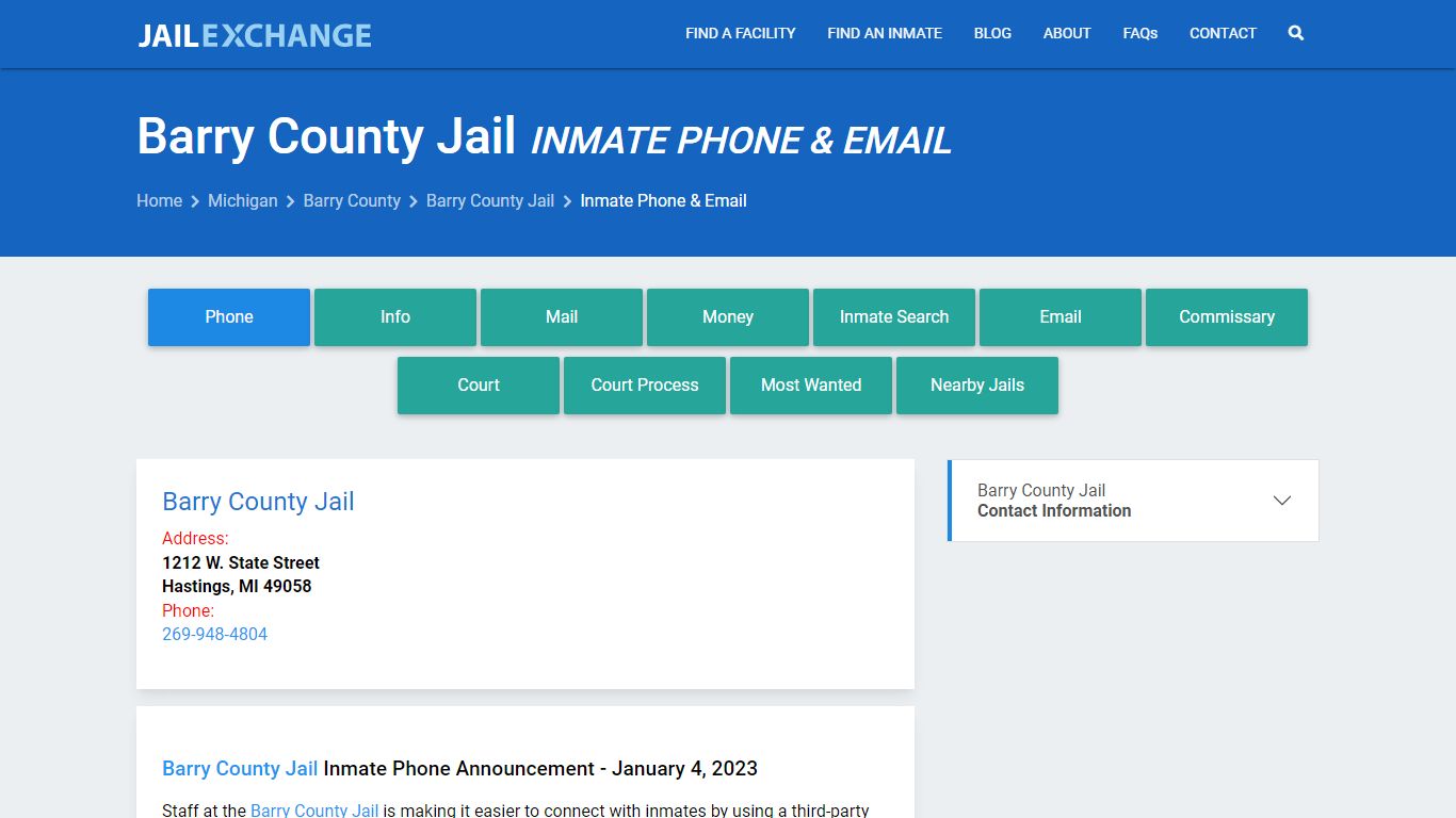 Inmate Phone - Barry County Jail , MI - Jail Exchange